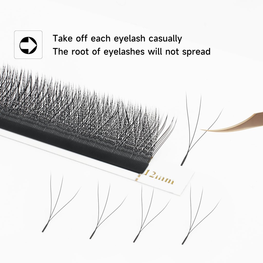 D-curl premade volume lash fans self-opening into W-shaped fans